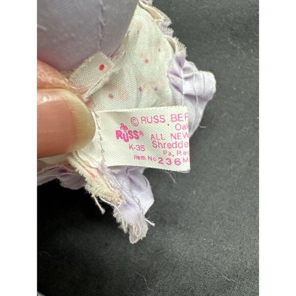 Vintage Russ Berrie Mini Bunny Plush Doll With Purple Polka Dot Dress & Bonnet 3 - Picture 6 of 6